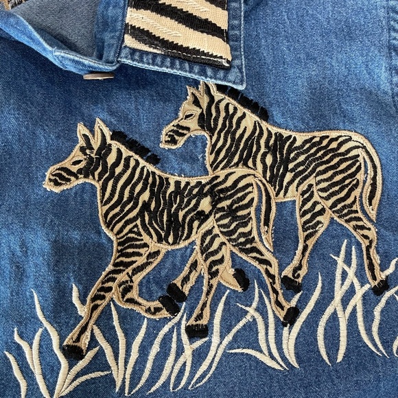 Dress Barn denim zebra safari shirt size 18/20 embroidery applique zoo teacher - Picture 14 of 16